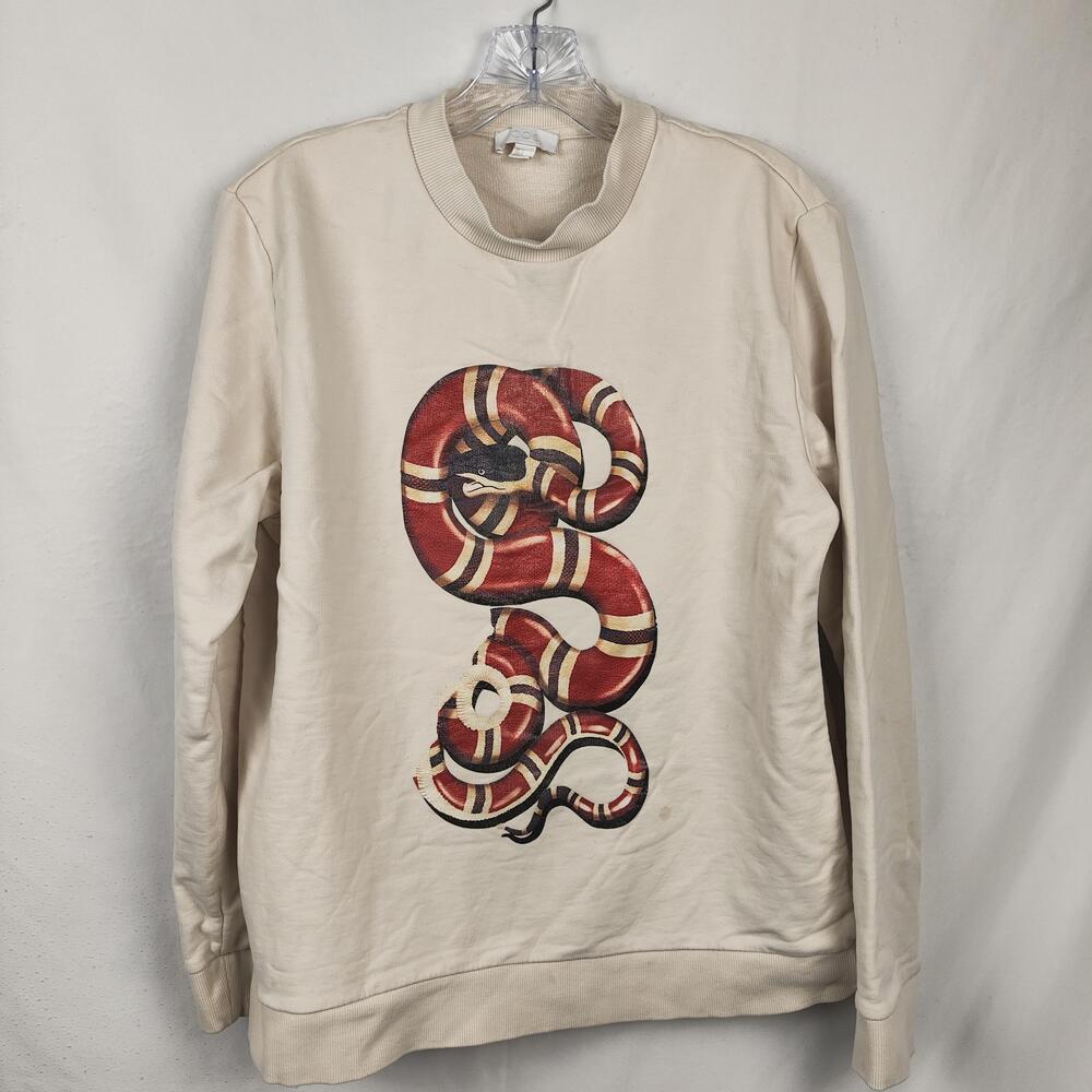 COS Sweatshirt Mens Large White Snake Graphic Crewneck Pullover Knit Top